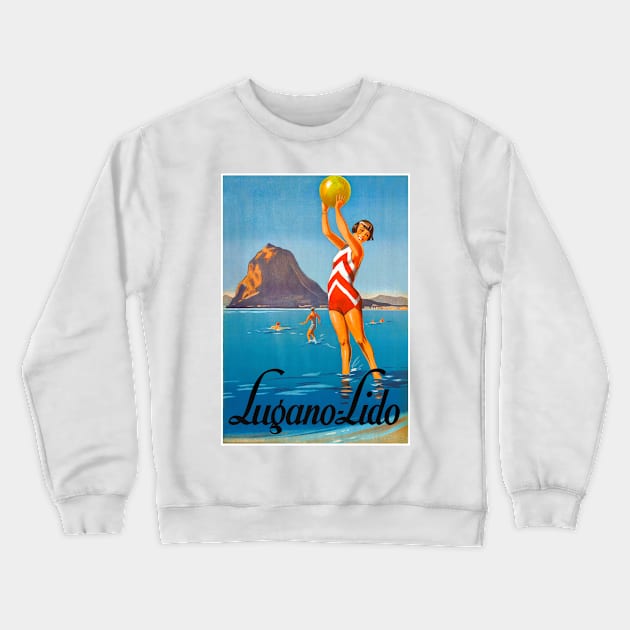 Vintage Travel Poster Switzerland Lugano Lido Crewneck Sweatshirt by vintagetreasure